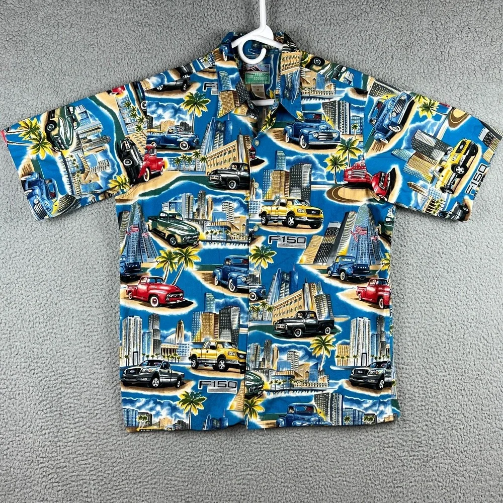 Reyn Spooner Shirt Mens M‎ Ford F-150 Pickup Truck Hawaiian Beach AOP Dad Casual